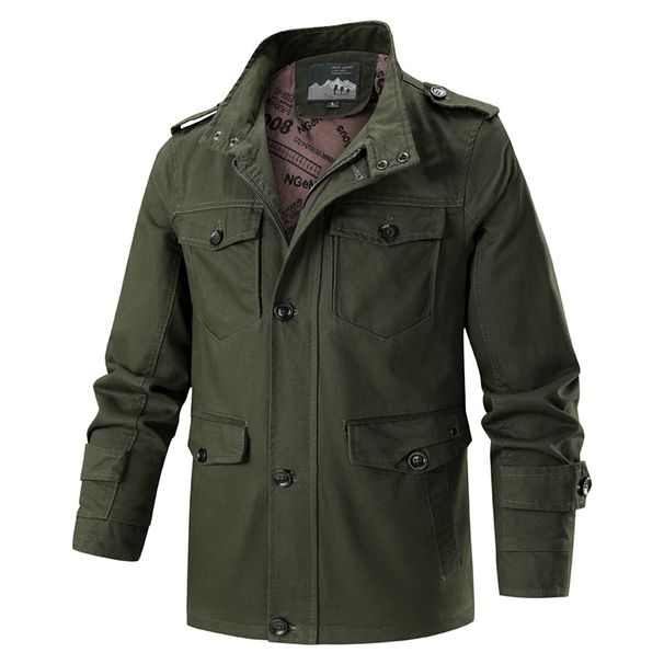 Men’s Lightweight Cotton Jacket – Multi-Pocket Workwear Style (Khaki/Army Green/Black, M-6XL, Breathable & Water-Resistant, Urban Utility)_viptrois.com