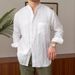 Loose Fitting Commuting Casual Breathable Long Sleeved Shirt Versatile Vacation Stand Up Collar Shirt Men's Henley Collar Top_viptrois.com