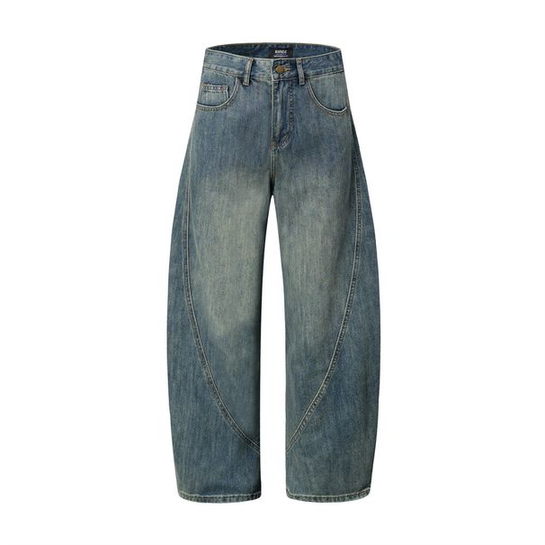 Denim Scimitar Punk Washed Vintage Split Deconstructed Patchwork Trendy High Street Loose Wide-Leg Cargo Long Pants For_viptrois.com