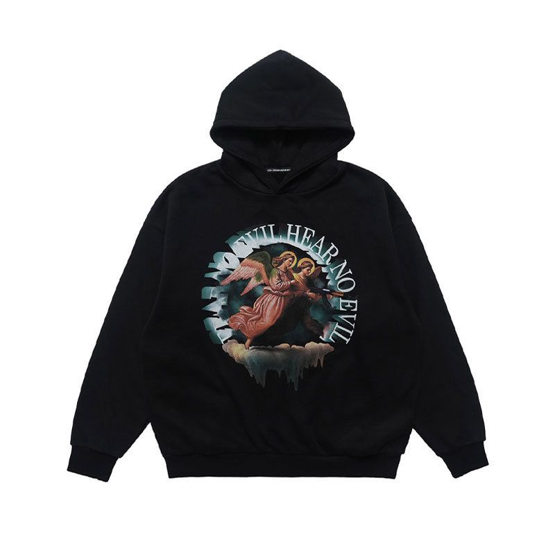 Stylish Oil Painting Print Hooded Sweatshirt For Men, Autumn And Winter Trendy American Hip-hop Style,_viptrois.com