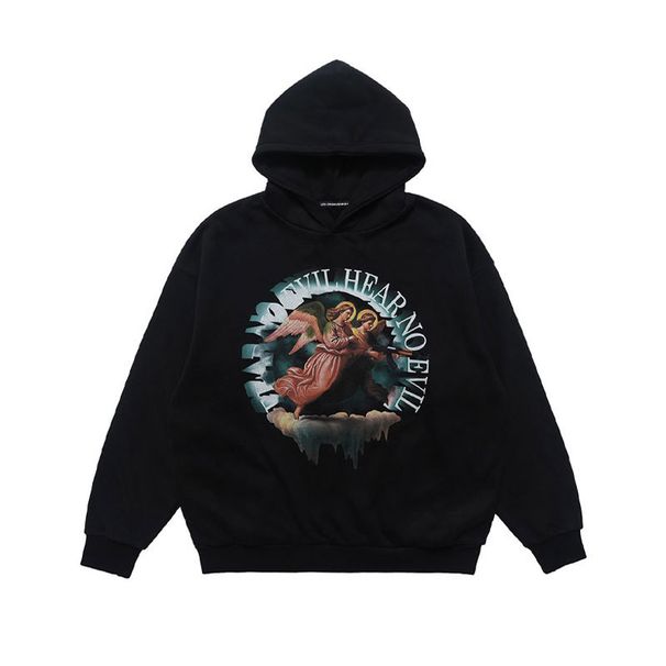 Stylish Oil Painting Print Hooded Sweatshirt For Men, Autumn And Winter Trendy American Hip-hop Style,_viptrois.com