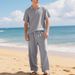 Men's Loose Fit Linen Trousers American Style Casual Beachwear Plus Size Summer Autumn Collared Sports Suit Breathable_viptrois.com