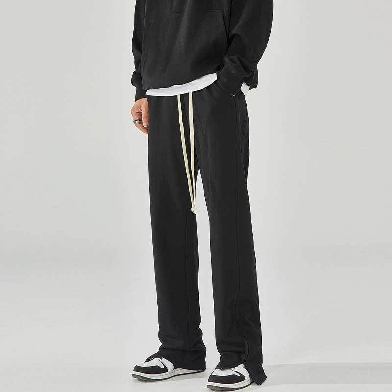 Men's Clothing Spring And Autumn New Side Slit Zipper Casual Pants Solid Color Men's Sports Trousers Straight Sweatpants Pants_viptrois.com