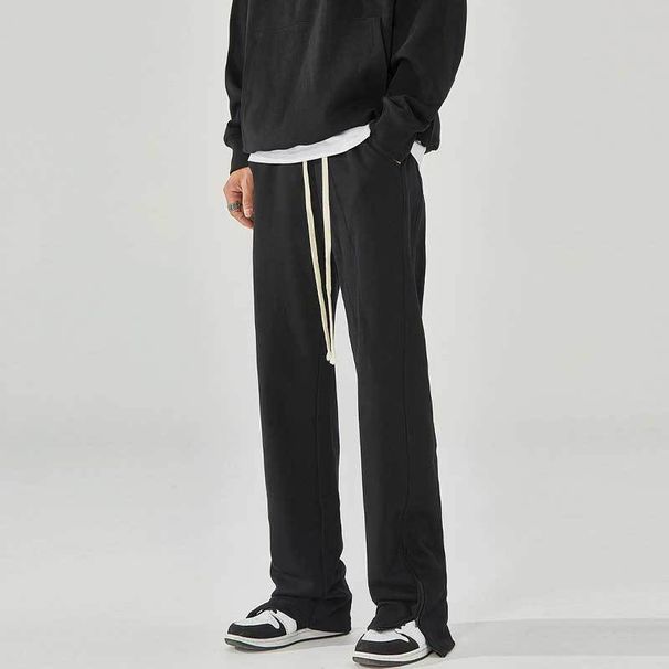 Men's Clothing Spring And Autumn New Side Slit Zipper Casual Pants Solid Color Men's Sports Trousers Straight Sweatpants Pants_viptrois.com
