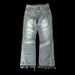 Vintage Washed Distressed Embroidery Jeans High-Street Style Relaxed Straight-Leg Fit For Men & Women Blue Black Cotton_viptrois.com
