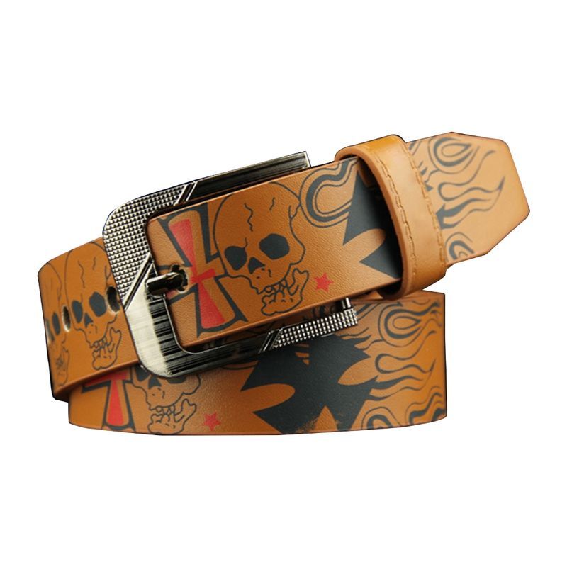 Pin Buckle Men Women Popular Skull Printing Waist Hiphop Belts for Teenager Boys Girls Unisex Cowboy Belt_viptrois.com