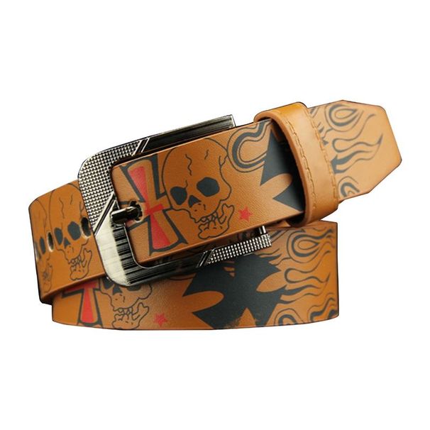 Pin Buckle Men Women Popular Skull Printing Waist Hiphop Belts for Teenager Boys Girls Unisex Cowboy Belt_viptrois.com