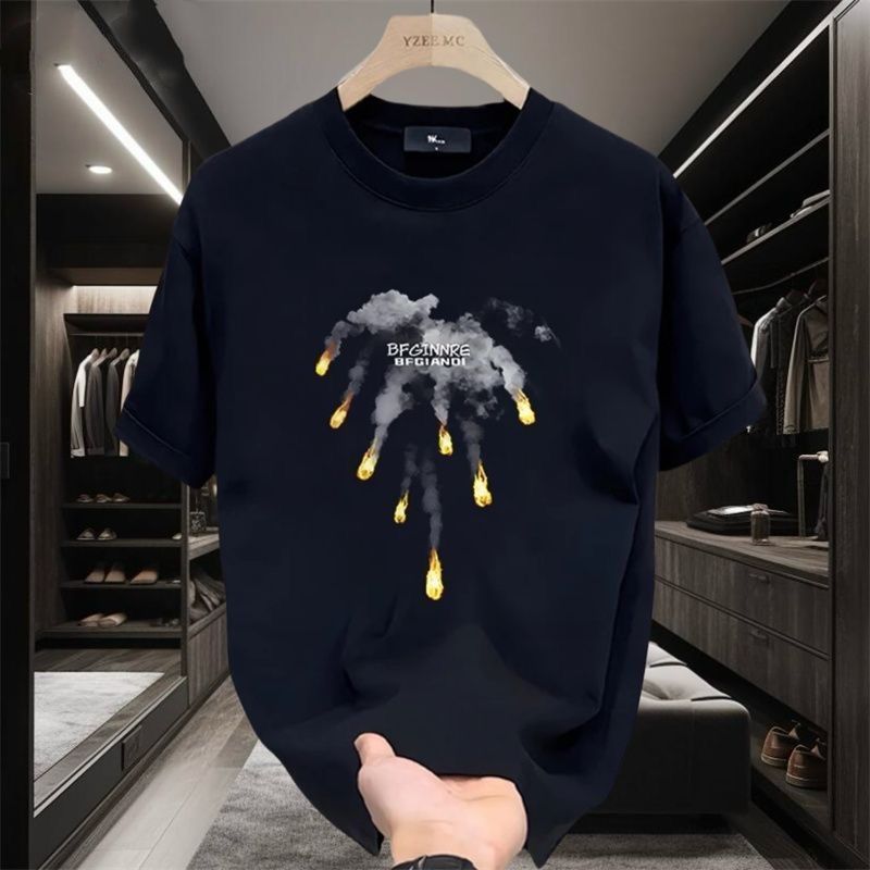 Loose Fit Ins Style And Women's Pure Cotton Top Summer Short Sleeve Trendy T-Shirt New Round Neck Men's_viptrois.com