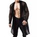 Men's Clothing Personality Long Sleeved Street Fashion Shirt Long Mesh Hollow Sexy Perspective Cardigan_viptrois.com