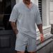 Men’s Solid & Jacquard Short Sleeve Tee & Shorts Set – Breathable Spring/Summer Casual Outfit_viptrois.com