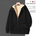 Men's Clothing Autumn/Winter Cardigan Sweatshirt Korean Style Fleece Lined Thick Warm Plus Size Wool Coat Solid Color Trendy_viptrois.com