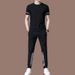 New Elastic Thin Ice Silk Two-Piece Set Summer High-End Men's Casual Sports Plus Size Suit Trend_viptrois.com