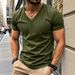 Men's Clothing T Shirt Solid Color V Neck Short Sleeve Summer New Large Size Trend Tops_viptrois.com