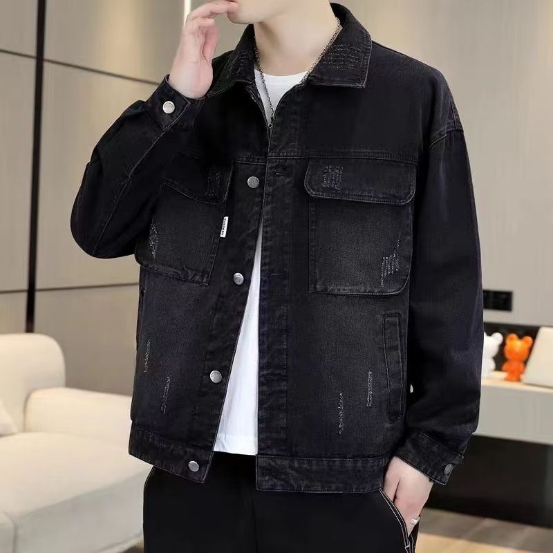 men's clothing vintage jacket american streetwear trend pu leather jacket black thick loose zipper jacket men_viptrois.com