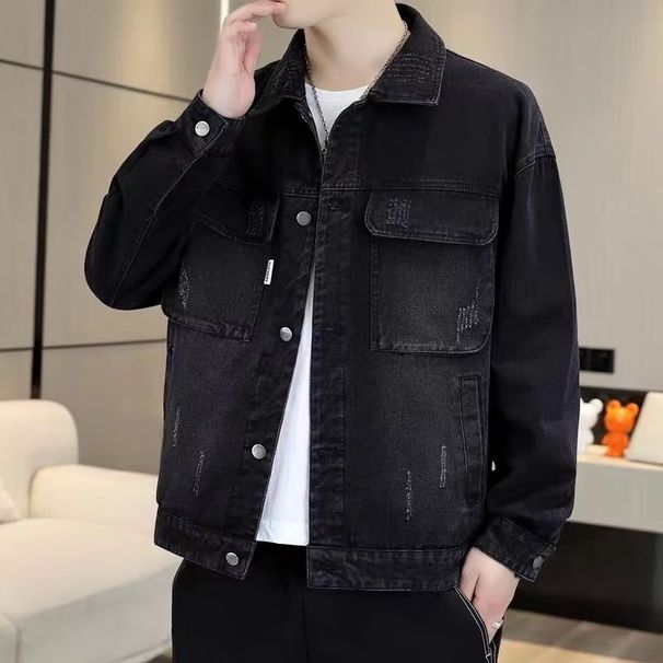men's clothing vintage jacket american streetwear trend pu leather jacket black thick loose zipper jacket men_viptrois.com