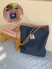 American Style Double-Sided Plaid Denim Canvas Versatile Commuter Tote Bag Reversible Color-Block Handbag_viptrois.com