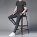 New Elastic Thin Ice Silk Two-Piece Set Summer High-End Men's Casual Sports Plus Size Suit Trend_viptrois.com