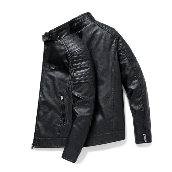 Autumn And Winter Men's Leather Jacket Stand-up Collar Flow Leather Jacket Handsome Locomotive Clothes Men's Jacket_viptrois.com