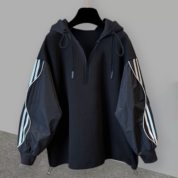 Men's Striped Half-Zip Hooded Sweatshirt Set - Casual Long Sleeve Pullover With Contrast Panels Fashion Trends_viptrois.com