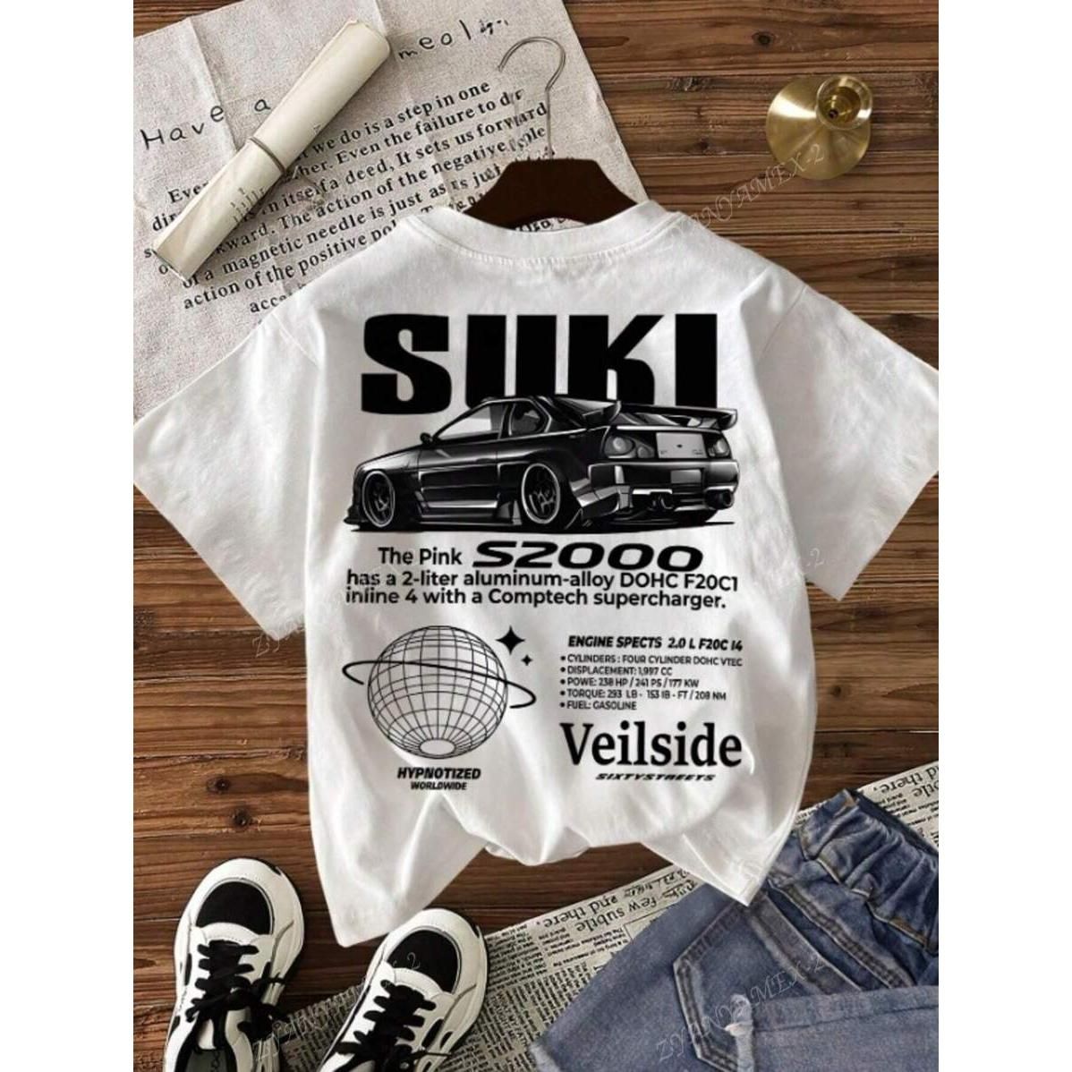 Playera Estampada Grafico Auto Suki Diseño Fresco Moderno Juvenil Primavera Verano Playa Casual_viptrois.com