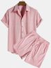 Men's Clothing Casual Loose Multicolor Beach Wear Corduroy Short Sleeve Suit Two Piece Set_viptrois.com