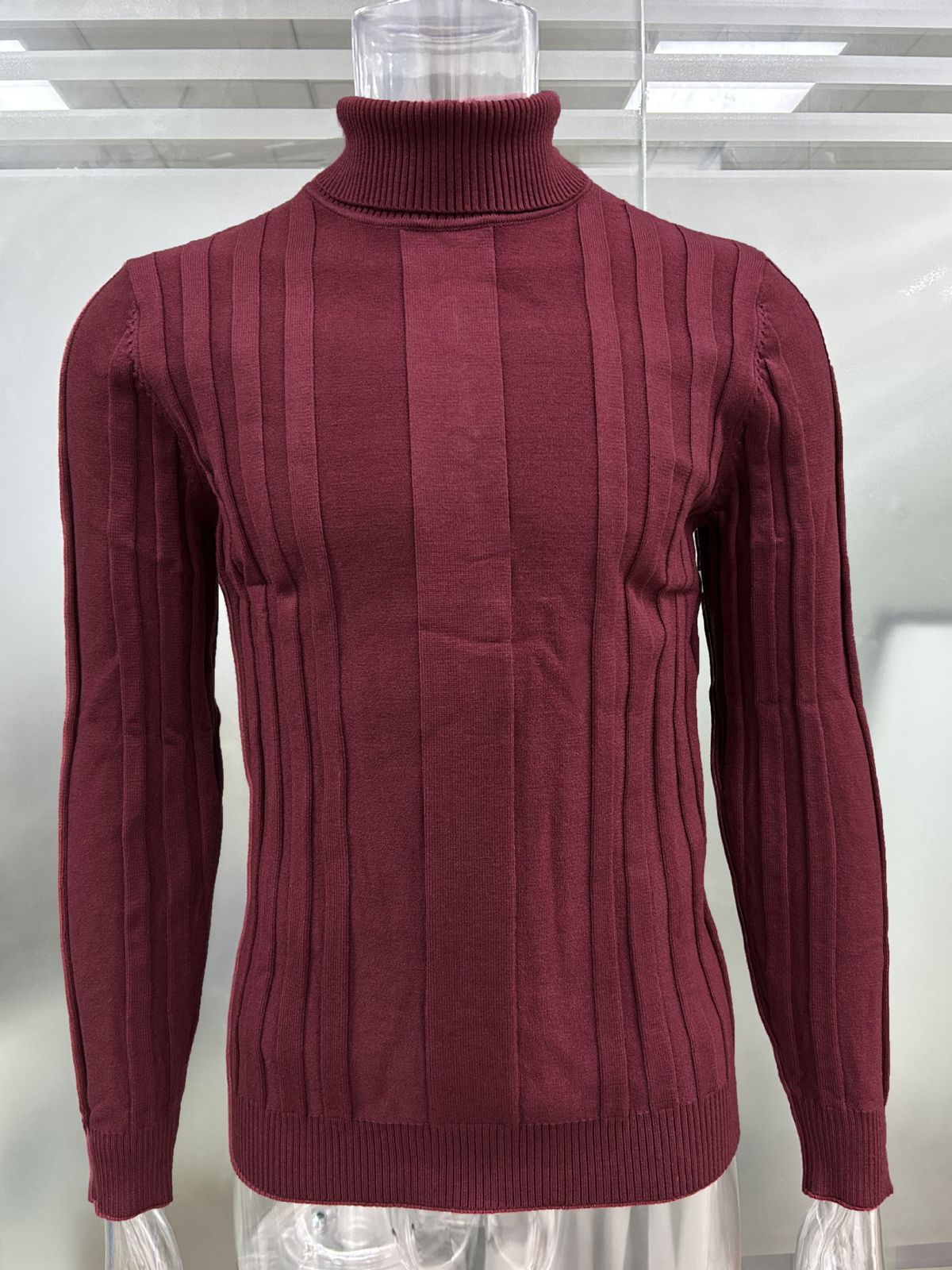 Men's Slim Fit High Neck Sweater, Casual Knit Pullover, Solid Color Base Layer, Machine Washable Cotton Blend, Wrinkle-Resistant_viptrois.com