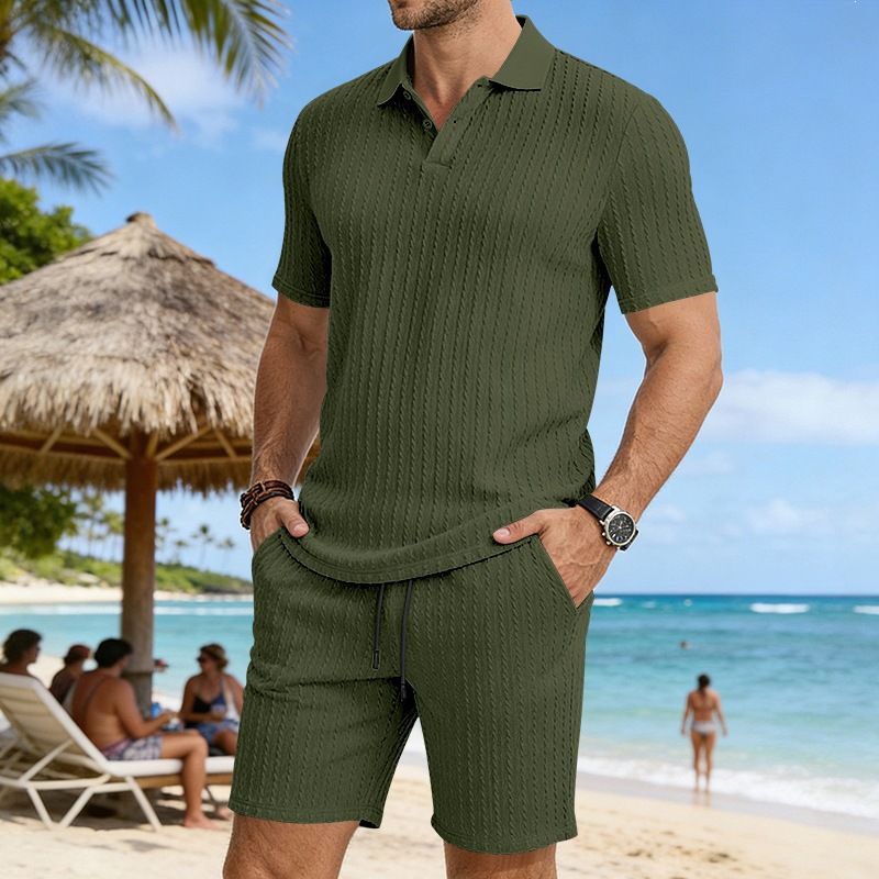 Men's Clothing Men's Casual Shirt Style Summer Stretch Jacquard Textured Simple Design Short Sleeved Suit For Commuting_viptrois.com
