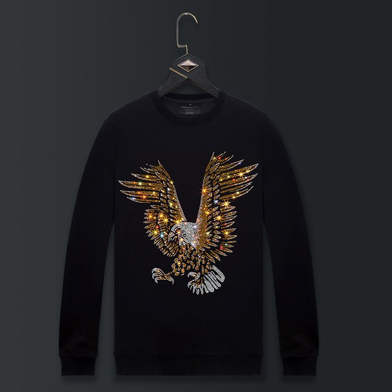 Men's Clothing Hot Diamond Eagle Trend Round Neck Men's Clothing Autumn Tops_viptrois.com