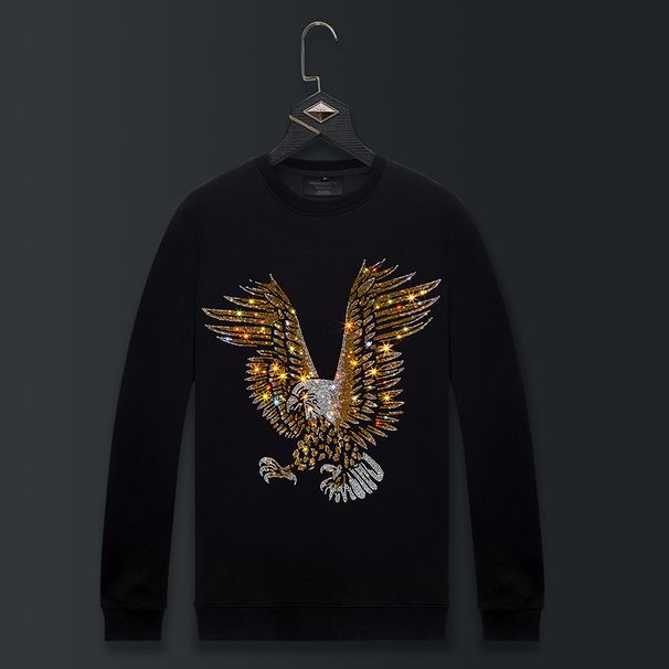 Men's Clothing Hot Diamond Eagle Trend Round Neck Men's Clothing Autumn Tops_viptrois.com
