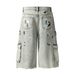 Men's Clothing Street Personality Pocket Distressed Stitching Wide Leg Jeans Washed Distressed Wide Cartoon Loose Print Wide Leg Pants_viptrois.com