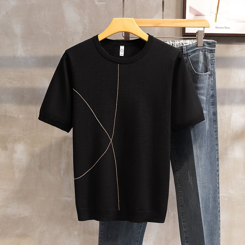 Short Sleeved T Shirt Men's 2024 New Spring And Summer Japanese Knitted Half Sleeved Bottoming Shirt Trendy High End Casual Tops_viptrois.com