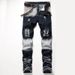 Men's Clothing Elastic Trousers Zipper Decoration Jeans Men's Ripped White Tide Pants Men's Clothing_viptrois.com