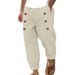 Men's Casual Loose Trousers Multi Button Cotton-Linen Blend Hawaiian Beach Cargo Pants Mid Waist Wide Leg Midweight Black Gray Khaki Light_viptrois.com