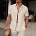 Men's Clothing Summer Beach Shirt Lace Casual Short Sleeve High End Non Iron Knitted Shirt_viptrois.com