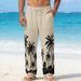 Men's Clothing Men's Loose Straight Leg Linen Trousers Style All Seasons Hawaiian Beach Vacation Casual Printed_viptrois.com