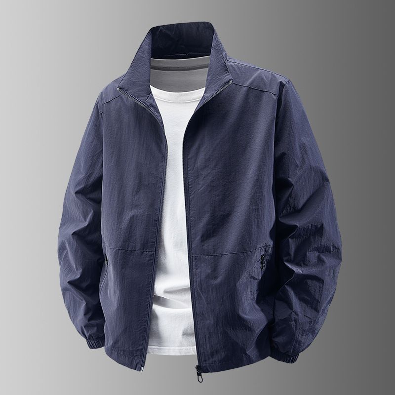 Spring And Autumn New Stand-up Collar Jacket Men's Thin Trench Coat Windproof And Waterproof Outdoor Casual Versatile Men's Jacket_viptrois.com