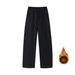 Men's Black Curved Sweatpants American Style Fleece Lined Straight Wide Leg Pants Trendy Loose Fit Sporty Casual Long Autumn Winter_viptrois.com