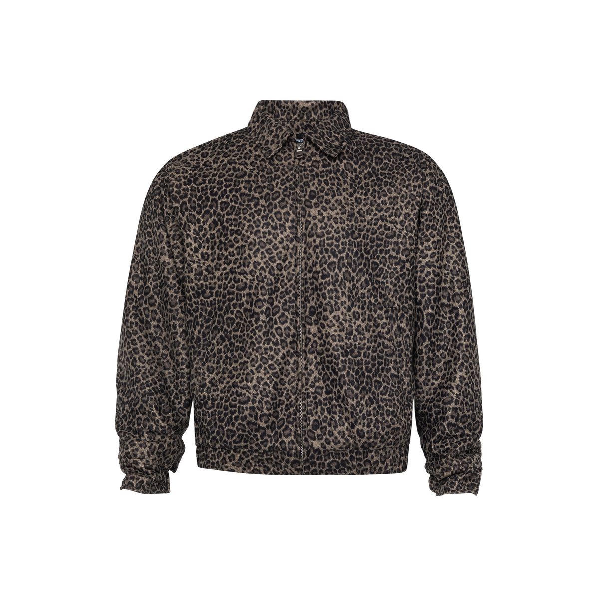 Men's Clothing retro leopard zipper jacket wild Maillard brown lapel loose heavy jacket_viptrois.com