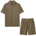 Men's Summer Short Sleeved Shirt And Casual Shorts Two Piece Set Cross Border American Style_viptrois.com