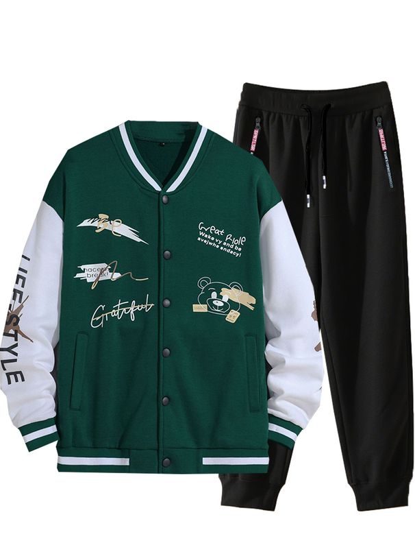 Men's Baseball Jacket Casual Hip-hop Streetwear Coat Loose Fit Vintage Style Outerwear With Light Fleece Lining_viptrois.com