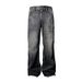 Men's Clothing Retro Dark Blue Lightning Cracked Jeans For Men And Women Loose Wide Leg Pants Washed Straight Flared Pants_viptrois.com