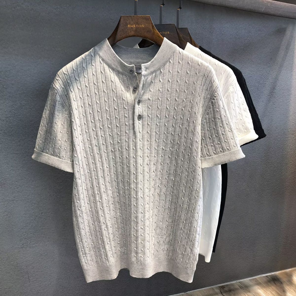 Men's Clothing Knitted Pullover Short Sleeve Thin Fashion Design Shirt Top_viptrois.com