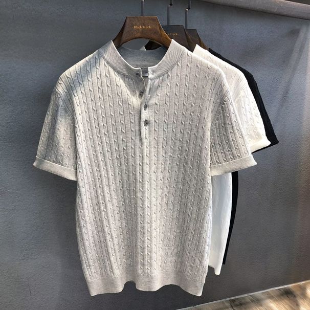 Men's Clothing Knitted Pullover Short Sleeve Thin Fashion Design Shirt Top_viptrois.com