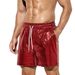Premium Products Men's Plaid Shiny Leather Shorts, Fashionable And Casual Five Quarter Pants, Plus Size Men's Beach Shorts_viptrois.com