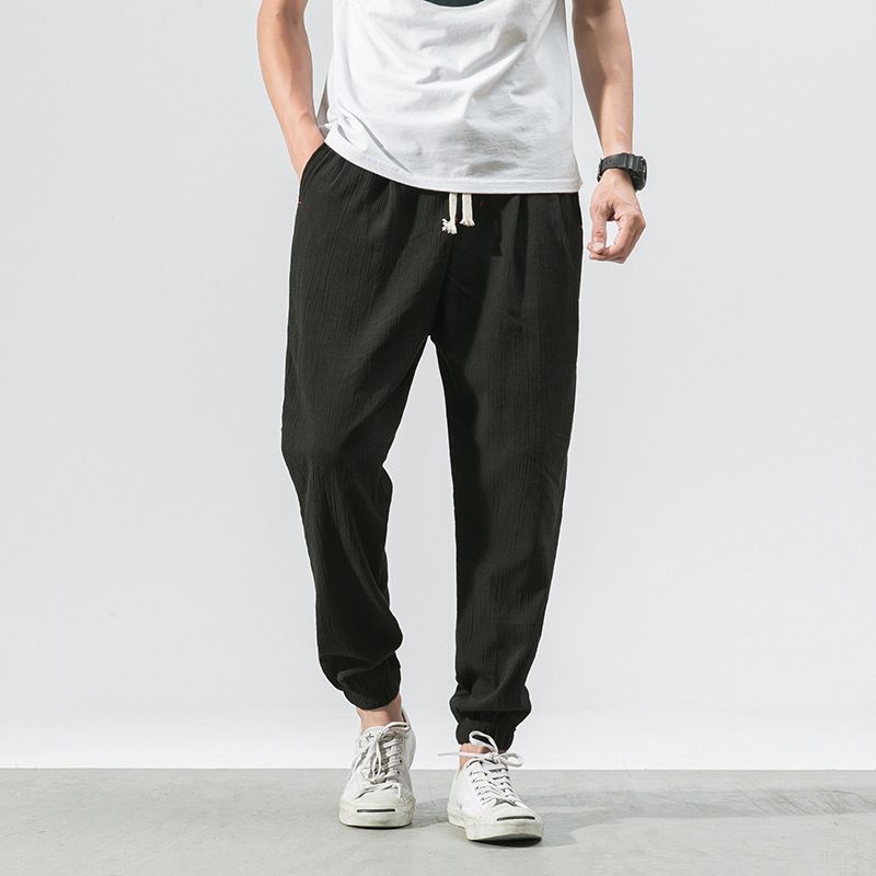 Men's Clothing Spring And Summer Retro Cotton And Linen Casual Pants Solid Color Large Size Loose Linen Skinny Pants_viptrois.com