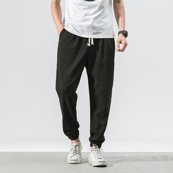 Men's Clothing Spring And Summer Retro Cotton And Linen Casual Pants Solid Color Large Size Loose Linen Skinny Pants_viptrois.com