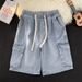 Men's Clothing Summer Youth Popular Harem Pants Lazy Men's Shorts Ins Trendy Mid Waist Straight Slightly Elastic Denim Shorts_viptrois.com