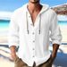 Pure Cross-Border 2024 New Spring Summer Hooded T-Shirt Solid Color Cotton Linen Men's Casual Long Sleeve Top_viptrois.com