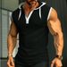 2024 Summer New Men's Tank Top Hooded Shoulder Trendy Brand Casual Sleeveless T-shirt_viptrois.com