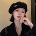 Heart-shaped Black For Women 2024 New Octagonal Beret Artist Large Head Circumference Face-slimming Hat Trendy Woolen_viptrois.com